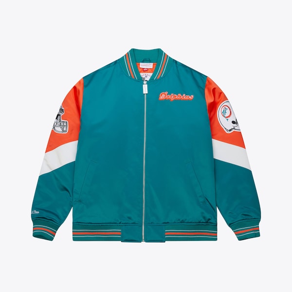 Miami Dolphins Aqua Vintage Heavyweight Satin Full-Zip Jacket